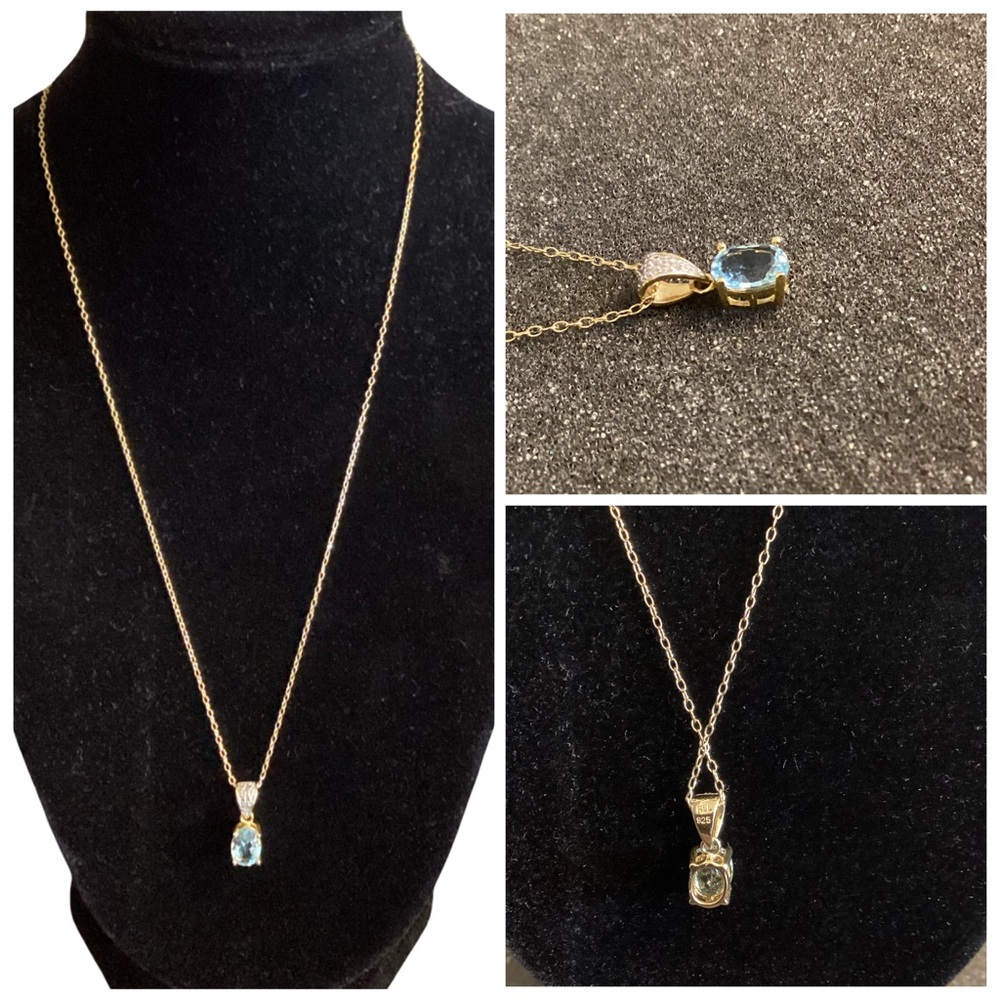 🚨Final🚨Ross Simon’s Gold Over Sterling Elegant Necklace w/ Blue Crystal Pendant